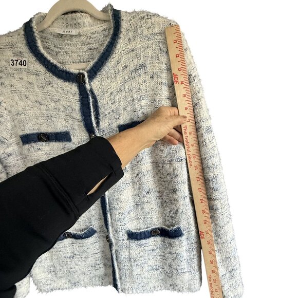 Sioni Button Up Cardigan Sweater Women's Size M Ivory Blue Knit Wool Blend Fall - Picture 5 of 6